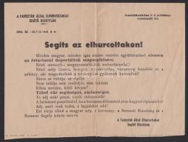 1945 Deportáltak megsegítésére felhívó röplap / Judaica flyer
