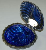 Kagyló alakú alumínium cukorka-tartó üveg betéttel d:12cm