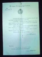 1938 Lázár Andor igazságügy-miniszter saját kezű aláírása kinevezési okmányon
