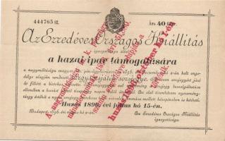 1896. Milleniumi Országos Kiállítás sorsjegye 40f értékben T:II