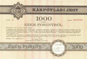 1991. Kárpótlási jegy 1000Ft-ról "C" sorozat T:I