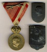 cca 1920. "Bronz Katonai Érdemérem a katonai érdemkereszt szalagján kardokkal" T:2 + 1914-15. K.U.K. "Balkáni erők" kitűző T:2 + 1914-16. "General Oberst Kövess von Kövessháza" kitűző T:2(csat sérült)