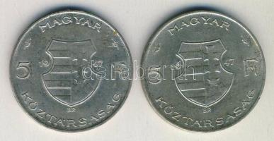1947. 5Ft Ag (2x) "Kossuth" T:2- ph.