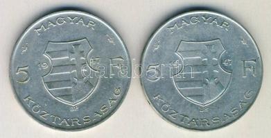 1947. 5Ft Ag (2x) "Kossuth" T:2- ph.