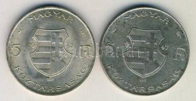 1947. 5Ft Ag (2x) "Kossuth" T:2,2- ph.