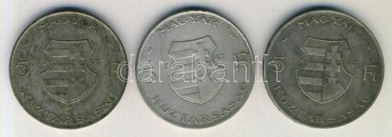 1947. 5Ft Ag (3x) "Kossuth" T:3 ph.
