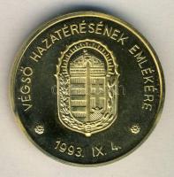 1993. "Horthy / Végső hazatérésének emlékére" aranyozott ffém érem dísztokban T:BU