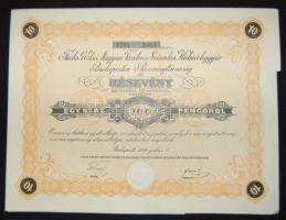 1925. "Fuchs G. Első Magyar Tizedes és Százados Hidmérleggyár Budapesten Részvénytársaság" részvénye 100P-ről, szelvényekkel