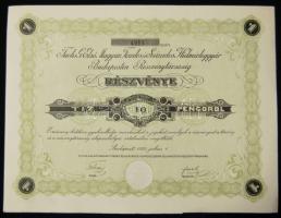1925. Fuchs G. Első Magyar Tizedes és Százados Hidmérleggyár Budapesten Részvénytársaság részvénye 10 pengőről, szelvényekkel