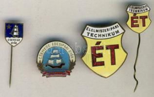 DN. 2db "Csemege Édesipari Gyár" + 2db "Élelmiszeripari Technikum" kitűző T:2
