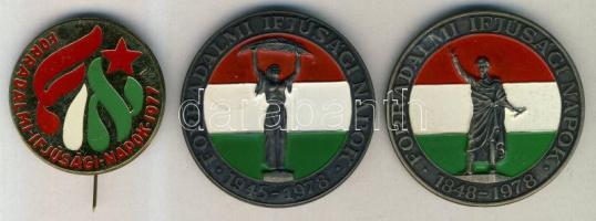 1977-1978. 3db klf "Forradalmi Ifjúsági Napok" zománcozott kitűző T:2