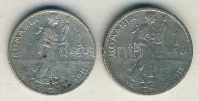 Románia 1911-12 1L Ag (2x) T:3 apró ph.