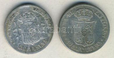 Spanyolország 1868. 40c Ag + 1891. 1P Ag T:3