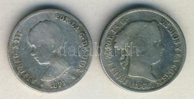 Spanyolország 1868. 40c Ag + 1891. 1P Ag T:3