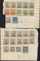 1926 2 sb Forgalmi adó könyvből kitépett lap, felragasztott magas névértékű forgalmi bélyegekkel, Ko...