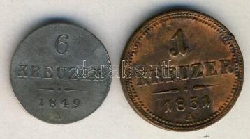 Ausztria 1849A. 6Kr Ag + 1851A 1Kr T:3