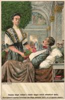 Eleonora Bulgarian tzarin cares for the Hungarian injured litho