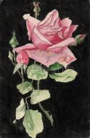 Rose, hand-painted postcard, litho EMKE charity call on backside