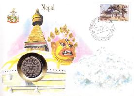 Nepál 1979. 1R érmés, bélyeges borítékon T:1