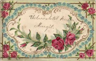 Floral greeting card Emb. litho