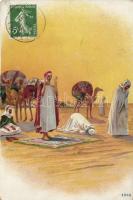 Muslim prayer, folklore litho (EB)