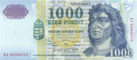 1998. 1000Ft "DA 0000010" (nagyon alacsony sorszámmal!!!) T:I