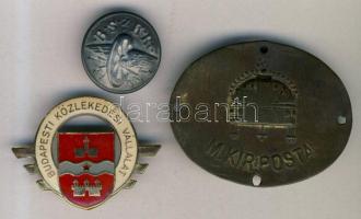 B.SZ.K.Rt. gomb + "Budapesti Közlekedési Vállalat" jelvény + "M.Kir.Posta" övcsat T:2,3