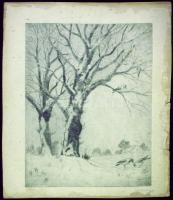 cca 1930 Garay jelzéssel: Őszi táj, rézkarc 23x28 cm (széle foltos)