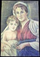 Farkas jelzéssel: Anya és gyermeke, ceruza-papír 40x60 cm