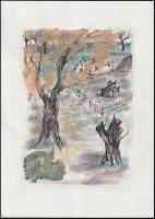 Jelzés nélkül: akvarell- vegyes technika-papír, 21x29 cm