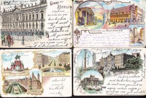 14 db érdekes, háború előtti német városképes lap lithokkal, vegyes minőségben / 14 German town-view cards with litho cards