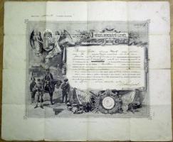 1913 Díszes katonai végelbocsájtó levél (hajtásoknál kopott) 100x120 cm