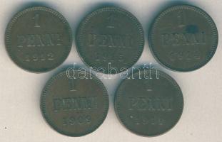 Finnország / orosz megszállás 1909-1915. 1p (5x) klf évszámokkal T:2,2-