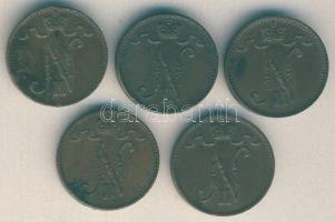 Finnország / orosz megszállás 1909-1915. 1p (5x) klf évszámokkal T:2,2-