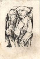 Keleti Jenő (1920-1986):  4 db linómetszet, jelzett, (foltosak) 14x21 cm