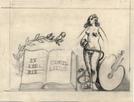 Jelzés nélkül: Erotikus ex libris, ceruza-papír, 19x15 cm
