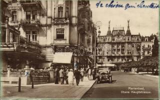 Mariánské Lázne upper main street with Restaurant Utschig, Grand Hotel Ott and automobile