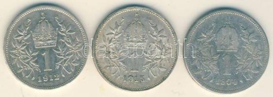 Ausztria 1894-1915. 1K Ag (3x) klf évszámmal T:2,3