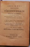 1902-ik évi országgyűlési törvényczikkek ... magyarázattal ellátva, Bp., 1902 Ráth Mór, 378p. Aranyozott, bordázott félbőr kötésben, márványozott lapszélekkel, szép állapotban