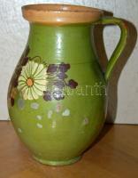 XIX. sz. kézi festésű kerámia vizes-kancsó (kis festékhibákkal) / Folk water jug ceramic 25 cm