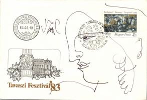 1983 Szász Endre (1926-2003): Tavaszi Fesztivál FDC, rajta a tervező Szász Endre tollrajzával, jelzett