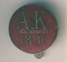 "Á.K. 1891." zománcozott Br gomblyukjelvény készítő:Morzsányi J. Budapest T:2