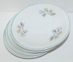 14 darabos Hollóházi porcelán teás készlet: 6 tányér, 6 csésze, kanna, kiöntő