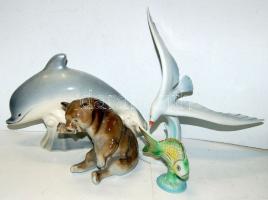 4 db klf porcelán figura: medve, sirály, delfin, hal