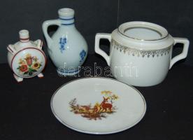 Vegyes porcelán és kerámia tétel: benne Zsolnay kancsó, Hollóházi hamutál, Kerámiaművészeti tál, vázák, kistányérok, kulacs, stb.