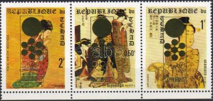 1971 Sapporoi téli olimpia, japán festmények felülnyomva Mi 388-390