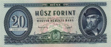1949. 20Ft elő -és hátlapi átlós nyomat eltolódás T:I