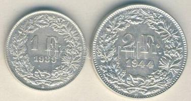 Svájc 1939. 1Fr Ag + 1944. 2Fr Ag T:1-