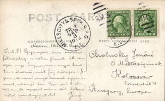 Cholnoky Jenő földrajztudós üzenete és saját kezű aláírása képeslapon, feleségének címezve