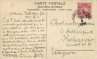 Cholnoky Jenő földrajztudós üzenete és saját kezű aláírása képeslapon, feleségének címezve